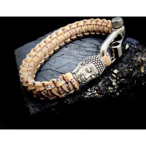 Paracord Armband met 925 Zilveren 3D Buddha Bedel (Spacer) van 12 gram Zilver, Stainless Steel (RVS) slot verstelbaar in 3 maten .