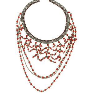 Behave Dames multi layer choker rood 30 cm