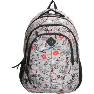 Enrico Benetti Punk Rock Graffiti Rugzak School Tas 8-16 Jaar A4 Grijs 15"" Laptop vak