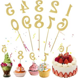 Glitter nummer taarttoppers - cijfers 0-9 - verjaardagstaart decoratie - cupcake - verjaardagsfeest - bruiloft - alle leeftijden