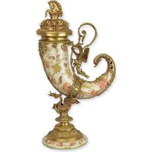 Hoorn - Porselein op bronzen standaard - Hoorn des overvloeds - 52 cm hoog