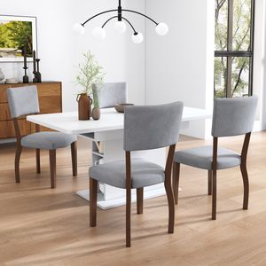 Sweiko Fluwelen eetkamerstoelen, 4-delige set (zonder eettafel), familie eetkamerstoelen, stoelen, moderne minimalistische woon- en slaapkamerstoelen, vier rubberen houten poten, grijs