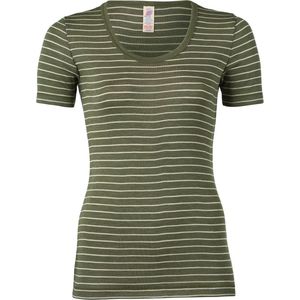 Engel Natur Dames T-shirt Zijde - Merino Wol GOTS Olijfgroen Gestreept 46/48xl