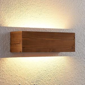 Lindby - Wandlamp Hout- met Dimmer - 1licht - Hou - Metaal - H: 11 cm - Licht Hou - Antiek Nikkel