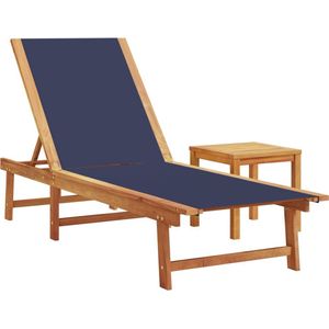 vidaXL Ligbed met Tafel - Acaciahout - Blauw Textileen Ligbed - Lounge Stoel - Tuin Meubel - Acacia Hout - Textiel