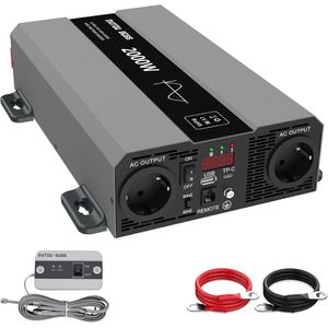 Omvormer 12V naar 230V 2000W met USB Uitgang en LCD Scherm - Ideaal voor Camper en Auto