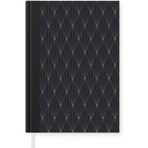Notitieboek - Schrijfboek - Ruiten - Art deco - Geometrische vormen - Goud - Notitieboekje klein - A5 formaat - Schrijfblok