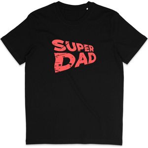 Heren T Shirt - Super Papa - Dad - Zwart / Rood - S