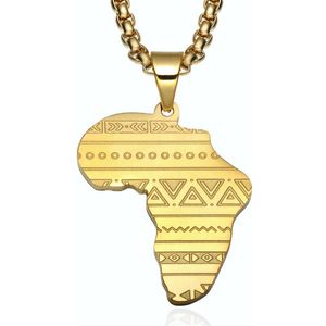 ICYBOY 18K Afrikaans Ketting met Afrika Map Pendant Verguld Goud [GOLD-PLATED] [ICED OUT] [24 INCH - 60CM] - Gold Plating African Punk Style Africa Map Necklace