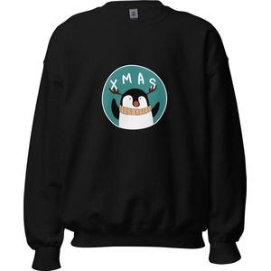 Sweater Sweatshirt | Pinguin Rendier | Grappig | Kersttrui | Kerst - Maat M - Trui - Kleding - Crewneck - Zwart - Unisex - Katoen - Polyester - Lange mouw