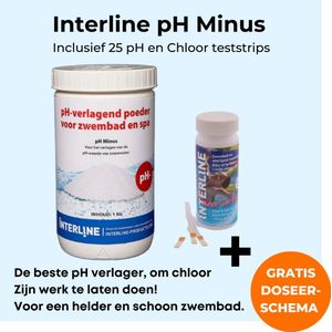 Interline pH minus 1kg - Inclusief 25 chloor en pH teststrips - pH minus voor zwembad - Verlagen pH waarde - Inclusief gratis doseerschema