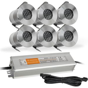 Bodin Grondspots Complete Set - Tuinverlichting -''Buitenverlichting zonder gedoe''- 6 Aluminium/RVS Spots - Geen grondkabel nodig! Vervanger van Tuinverlichting op zonne-energie