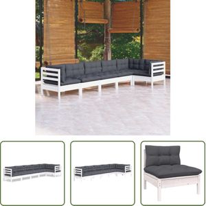 The Living Store Loungeset Grenenhout - 63.5x63.5x62.5 cm - wit - antraciet - incl - kussens