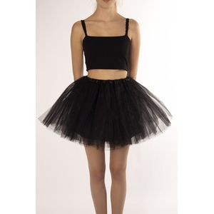 KIMU® Tutu Zwart Tule Rokje - Maat 110 116 122 128 134 140 - Zwarte Petticoat Rok Kind - Ballet Pakje Meisje Heks Boef Poesje Festival