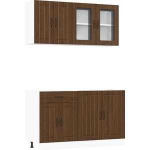 vidaXL - 4-delige - Keukenkastenset - Kalmar - bewerkt - hout - bruin - eikenkleur
