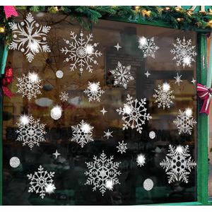 Zilver Glitter Raamstickers Kerst - Kerststickers - Sneeuwvlokken - Kerstversiering - 30 Stickers