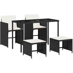 vidaXL 5-delige tuinset - Zwart - Inclusief kussens Tuinset - PE-rattan - Zwarte Tuinset - Buitentafel - Eetkamer Set
