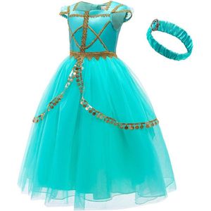 Prinsessenjurk Jasmine- Prinsessenjurk - Mint - Verkleedkleding - Maat 134/140 (8/9 jaar)