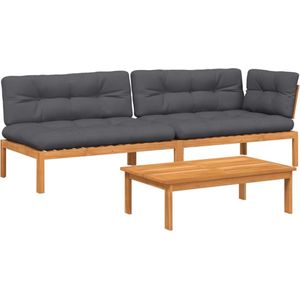 vidaXL - 3-delige - Loungeset - pallet - met - kussens - massief - acaciahout