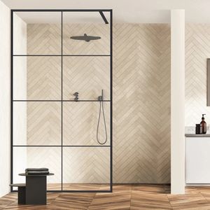Inloopdouche - Douchewand - Mat Zwart Metaal - Nano Coating - Gehard Veiligheidsglas Krasvrij - 90 x 200 cm