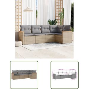 The Living Store 5-delige Loungeset met kussens poly rattan beige - Loungeset - Tuinset - Lounge Bank - Tuinbank - Ratan Meubel