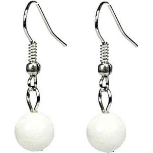 Edelstenen oorbellen Dangling White Jade - oorhanger - sterling zilver (925) - wit - jade