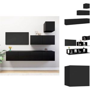 vidaXL Hangende tv-kasten - Meubelset - Muurbevestiging - Spaanplaat - Verschillende vakken - Zwart - Montage vereist - 1x 30.5x30x30cm - 3x 80x30x30cm - vidaXL - Kast