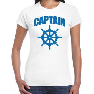 Captain / kapitein met stuur verkleed t-shirt wit voor dames - maritiem carnaval / feest shirt kleding / kostuum L