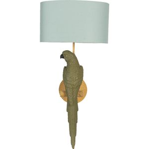 HAES DECO - Wandlamp - City Jungle - Papagaai Lamp, formaat Ø 23*44 cm - Groen Ovaal Polyresin - Muurlamp, Sfeerlamp