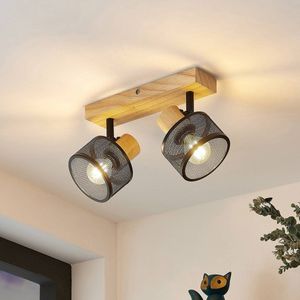 Lindby - buitenspot - 2lichts - staal, hout - H: 14 cm - E14 - zwart, licht hout