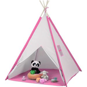Relaxdays speeltent tipi - roze kindertent met bodem - kinderspeeltent houten frame - stof