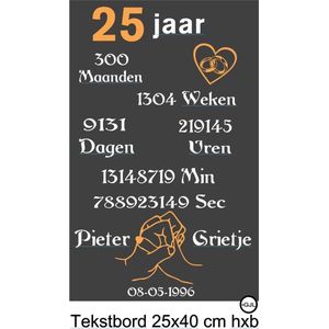 Tekstbord 25  jaar getrouwd incl namen en datum Gepersonaliseerde Cadeaus Jubileum  Geschenk Spreukenbord Wand Bord Huwelijk