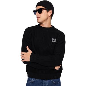 Trendyol Ecru, Oversized Pasvorm, Brede Pasvorm, Geborduurde Gebreide Trui Met Ronde Hals Tmnaw24Kz00032