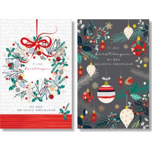 MGPcards - 2 doosjes à 10 Luxe dubbele wenskaarten - Kerst/Nieuwjaar - Foliebewerking - Witte envelop - 10.5 x 16 cm - 2 Motieven per doosje