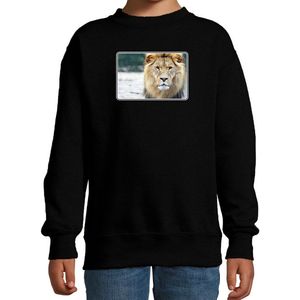Dieren sweater leeuwen foto - zwart - kinderen - Afrikaanse dieren/ leeuw cadeau trui - kleding / sweat shirt 134/146