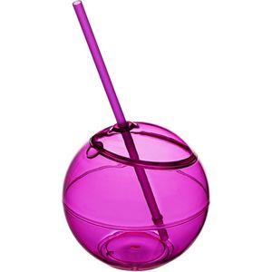 Borvat® | Beker | 4 stuks | Bal Glas | met Deksel en Rietje | 580ml | Bal | Roze