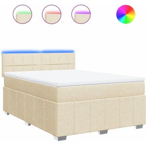 vidaXL - Boxspring - met - matras - stof - crèmekleurig - 140x200 - cm