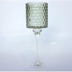 Theelicht / Waxinelicht - glas - groen 11 x 11 x 32 cm hoog