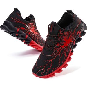 Geweo Sportschoenen Heren - Fitnessschoenen - Atletiek Gym Joggingsneakers - Kerstmis - Kerstfeest - Christmas Gift  - Zwart Rood - Maat 35