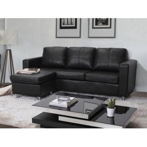 Vente-unique Hoekbank van kunstleer met hoek links of rechts ACKLEY - Zwart L 196 cm x H 77 cm x D 133 cm