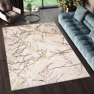 Tapiso Golden Vloerkleed Abstract Beige Goudkleur Modern Tapijt Maat- 140x200