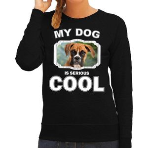 Boxer honden trui / sweater my dog is serious cool zwart - dames - Boxer liefhebber cadeau sweaters M
