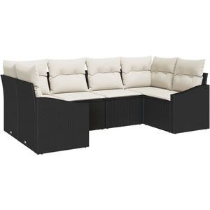 vidaXL - 6-Delig - Tuin - Sofa - Set - met - Kussens - Zwart - Poly - Rattan