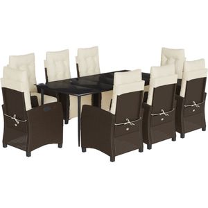 vidaXL - 9-delige - Tuinset - met - kussens - poly - rattan - bruin
