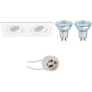 LED Spot Set - OSRAM Parathom PAR16 927 36D - Proma Borny Pro - GU10 Fitting - Dimbaar - Inbouw Rechthoek Dubbel - Mat Wit - 5.5W - Warm Wit 2700K - Kantelbaar - 175x92mm