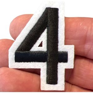Cijfer Nummer Strijk Embleem Patches Zwart Wit Cijfer 4 / 3 cm / 5 cm
