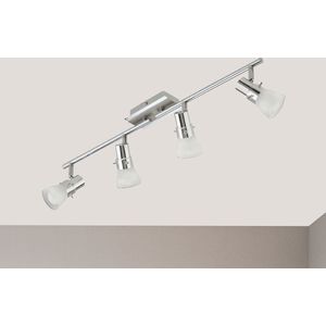 Trango4-lichts plafondlamp 1007-48 in chroomlook & geborsteld aluminium *FREYA* incl. 4x 5 Watt E14 LED lamp 3.000K warm wit Badkamerlamp, Halverlichting, Keukenlamp, Draaibare LED plafondlamp, Kroonluchter