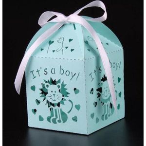 DW4Trading Geschenkdoosjes Leeuw - Its A Boy - Cadeaudoosjes met Strikje - Babyshower - 5 Stuks - 7,5x5x5 cm - Parelmoer Mintgroen