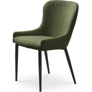 Olivine Brigitta Eetkamerstoel Groen - Bouclé - Stof - Zwart Metalen Poten - Comfortabel - Scandinavisch - Landelijk