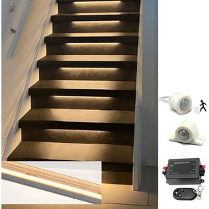 Trapverlichting led bewegingssensor set - Led strips 50 cm met warm wit licht - Set in aluminium profiel voor max. 16 treden - Bedienen via dimmer